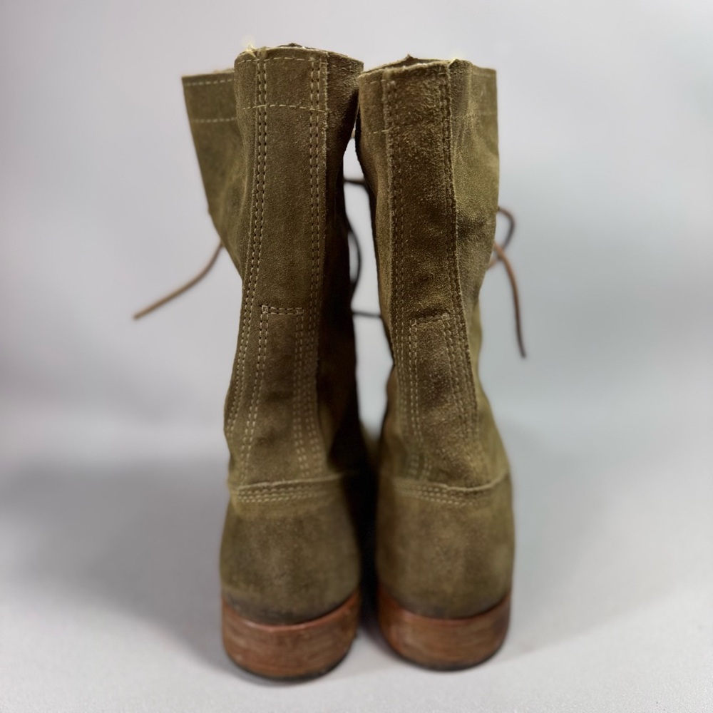 WALK-OVER VINTAGE COLLECTION Olive Green Suede Lace-Up Mid Calf Combat Boots - Picture 6 of 15